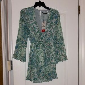Zara Floral Green and Blue Wrap Dress